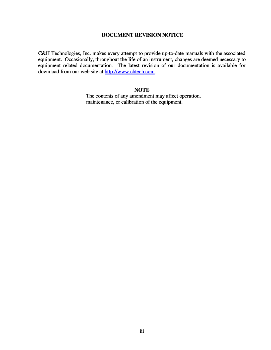 CH Tech EM405D user manual Document Revision Notice 