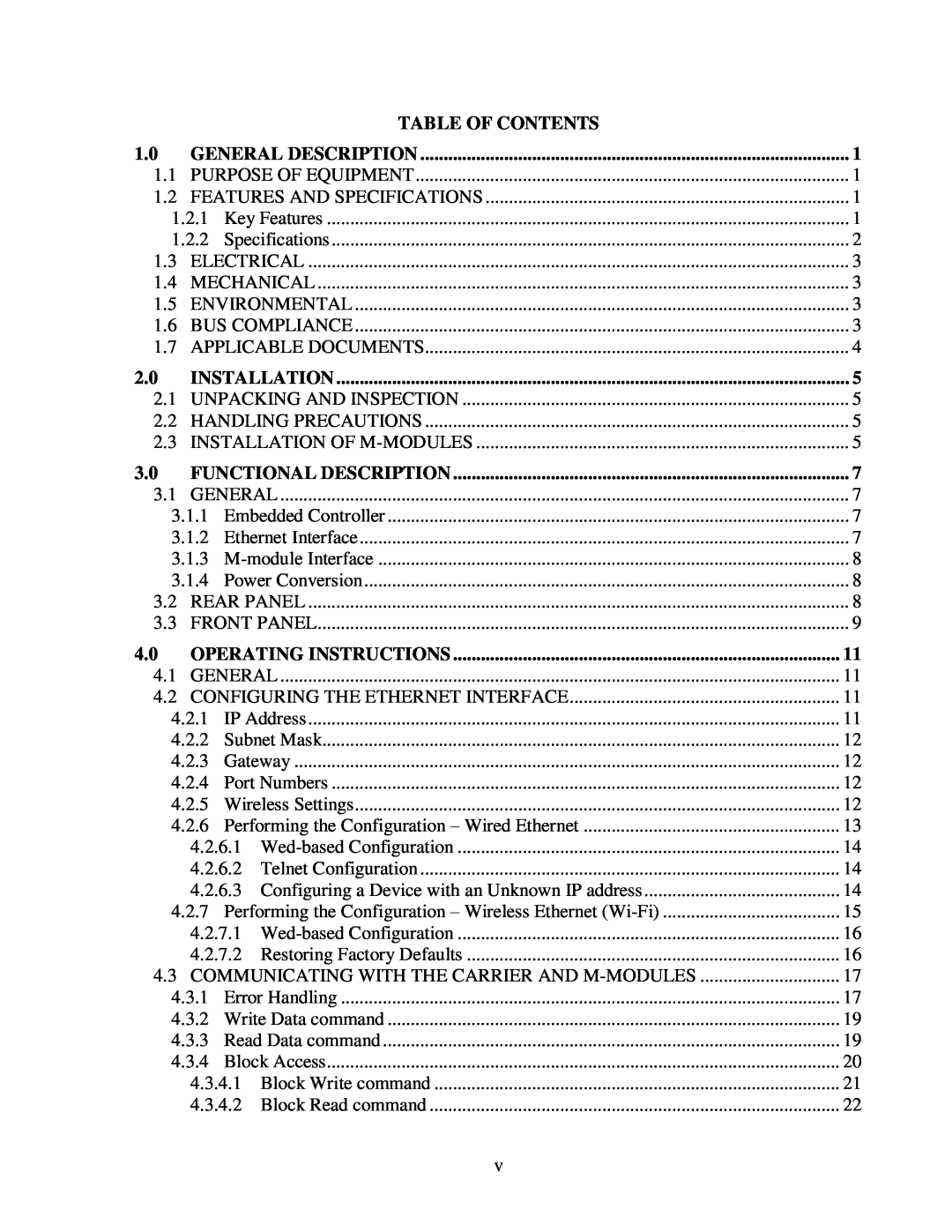 CH Tech EM405D Table Of Contents, General Description, Installation, Functional Description, Operating Instructions 