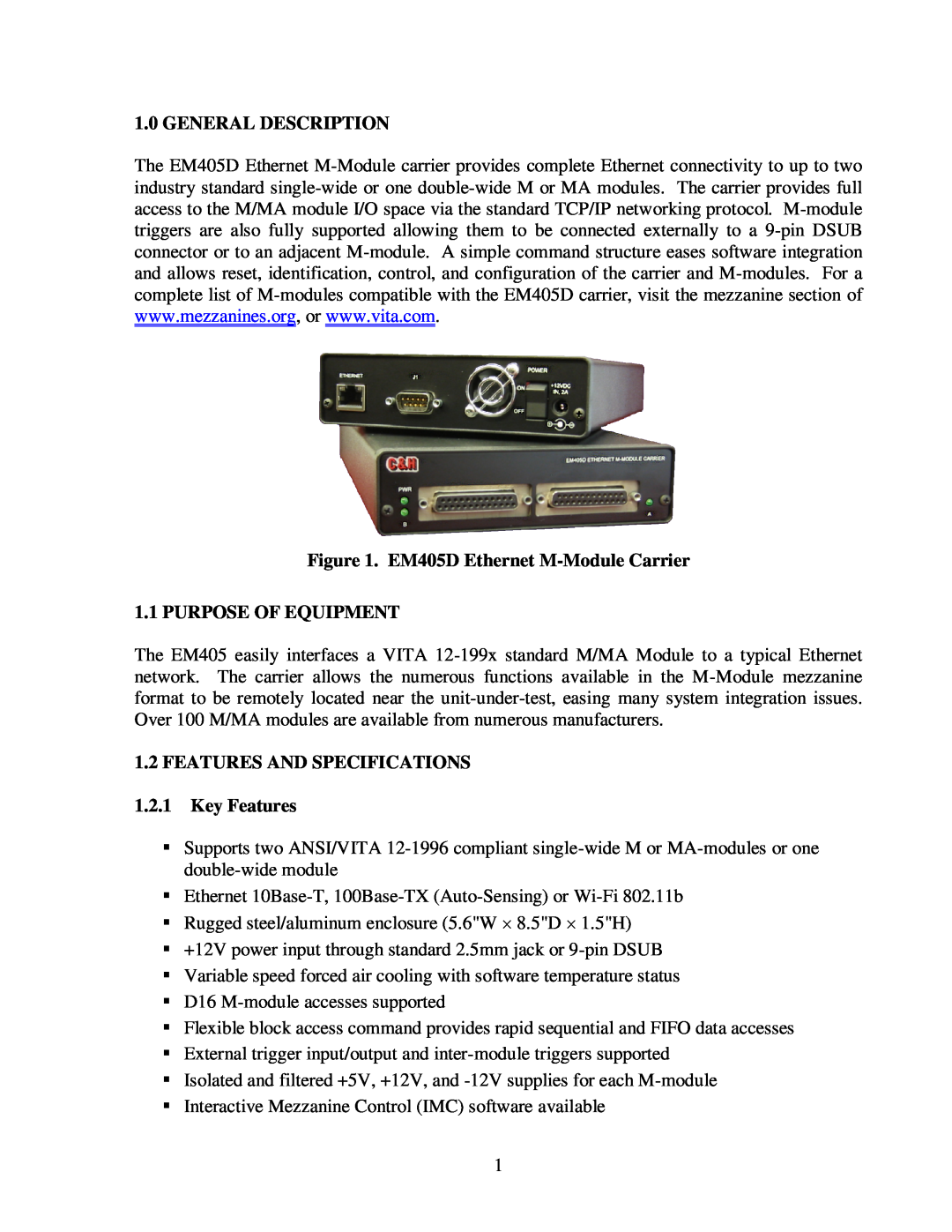 CH Tech user manual General Description, EM405D Ethernet M-Module Carrier 1.1 PURPOSE OF EQUIPMENT 