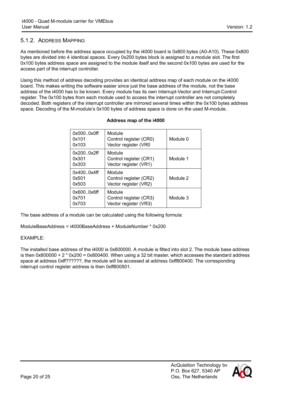 CH Tech i4000 user manual Address Mapping, Example 