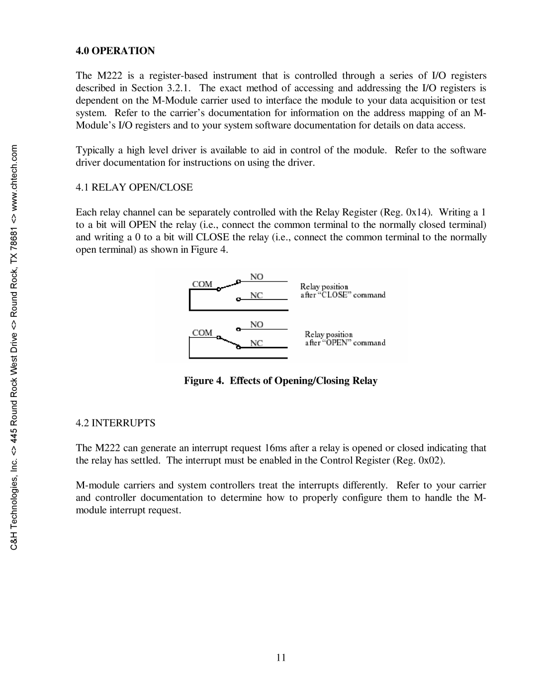 CH Tech M222 user manual Operation, Effects of Opening/Closing Relay 