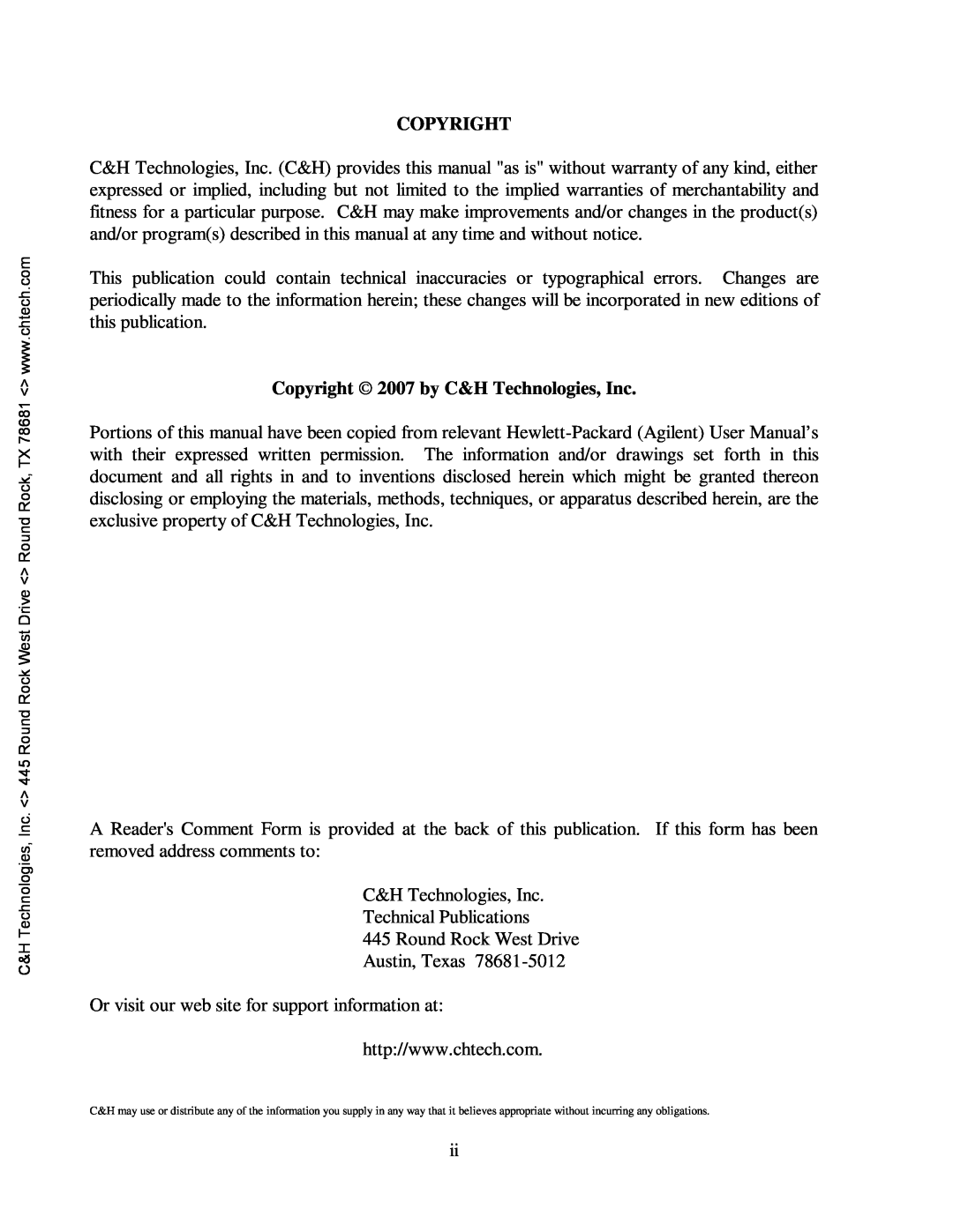 CH Tech M222 user manual Copyright 2007 by C&H Technologies, Inc 