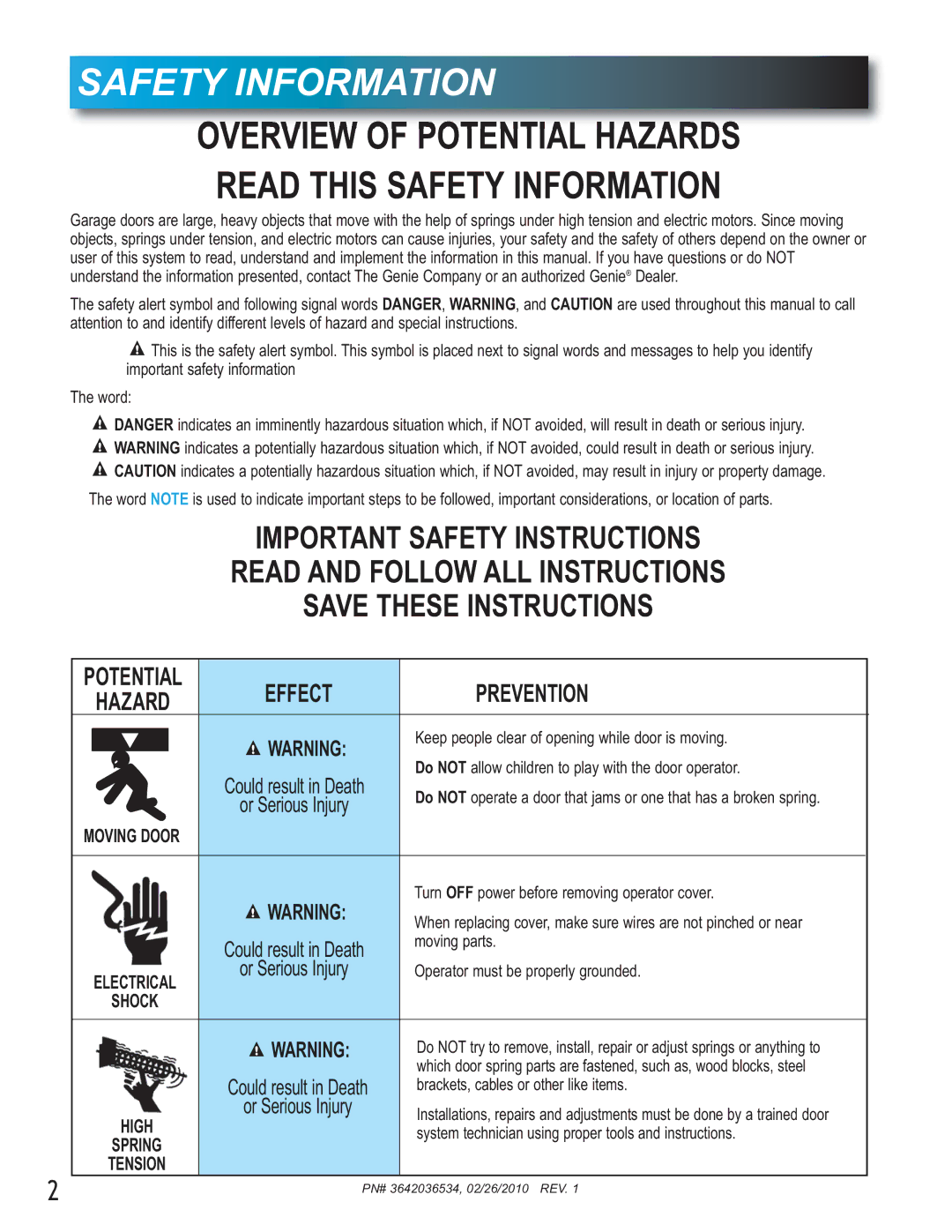 Chamberlain 1022, 1042, 1024 manual Safety Information 