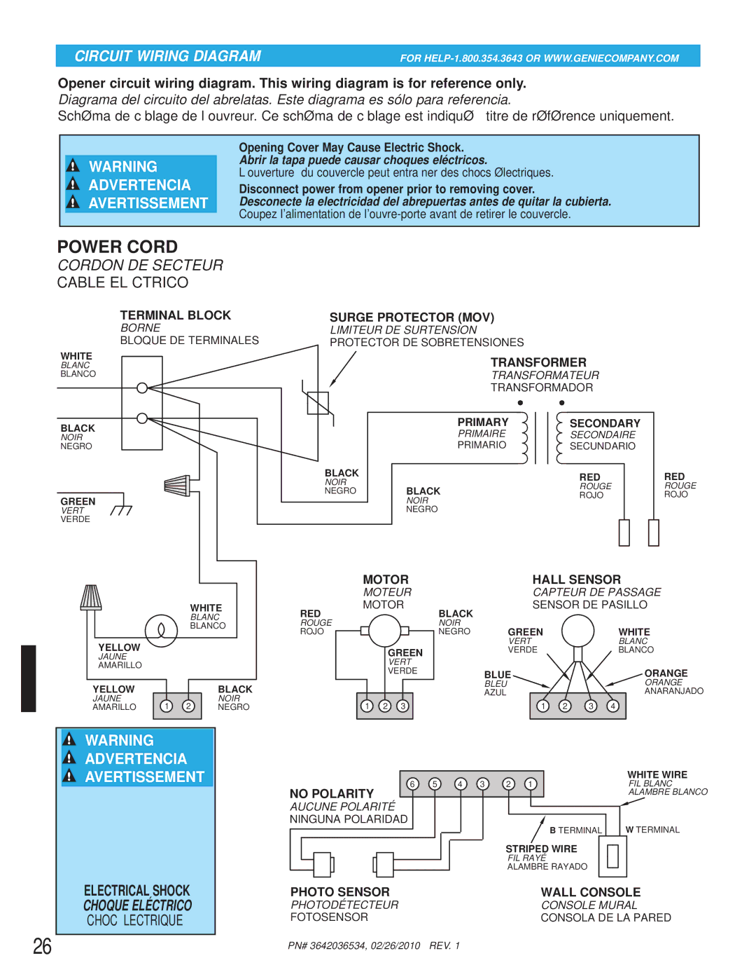 Chamberlain 1022, 1042, 1024 manual Circuit Wiring Diagram, Advertencia Avertissement 