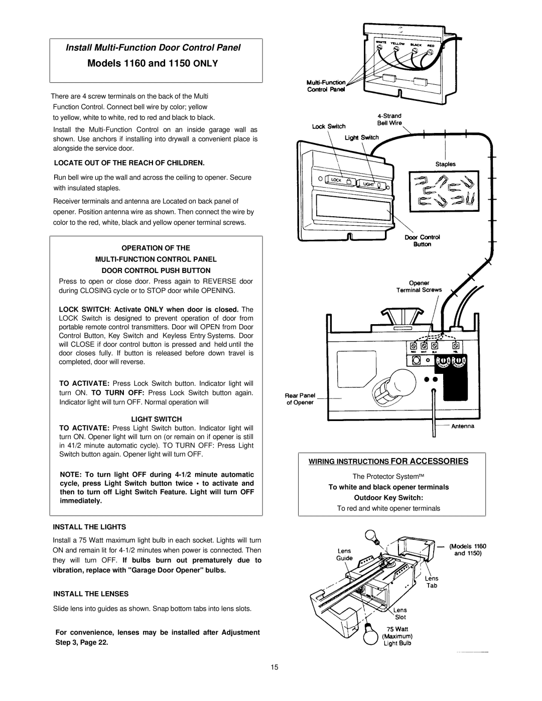 Chamberlain 1145-1/3HP, 1150-1/3HP, 1160-1/2HP owner manual Models 1160 and 1150 only 