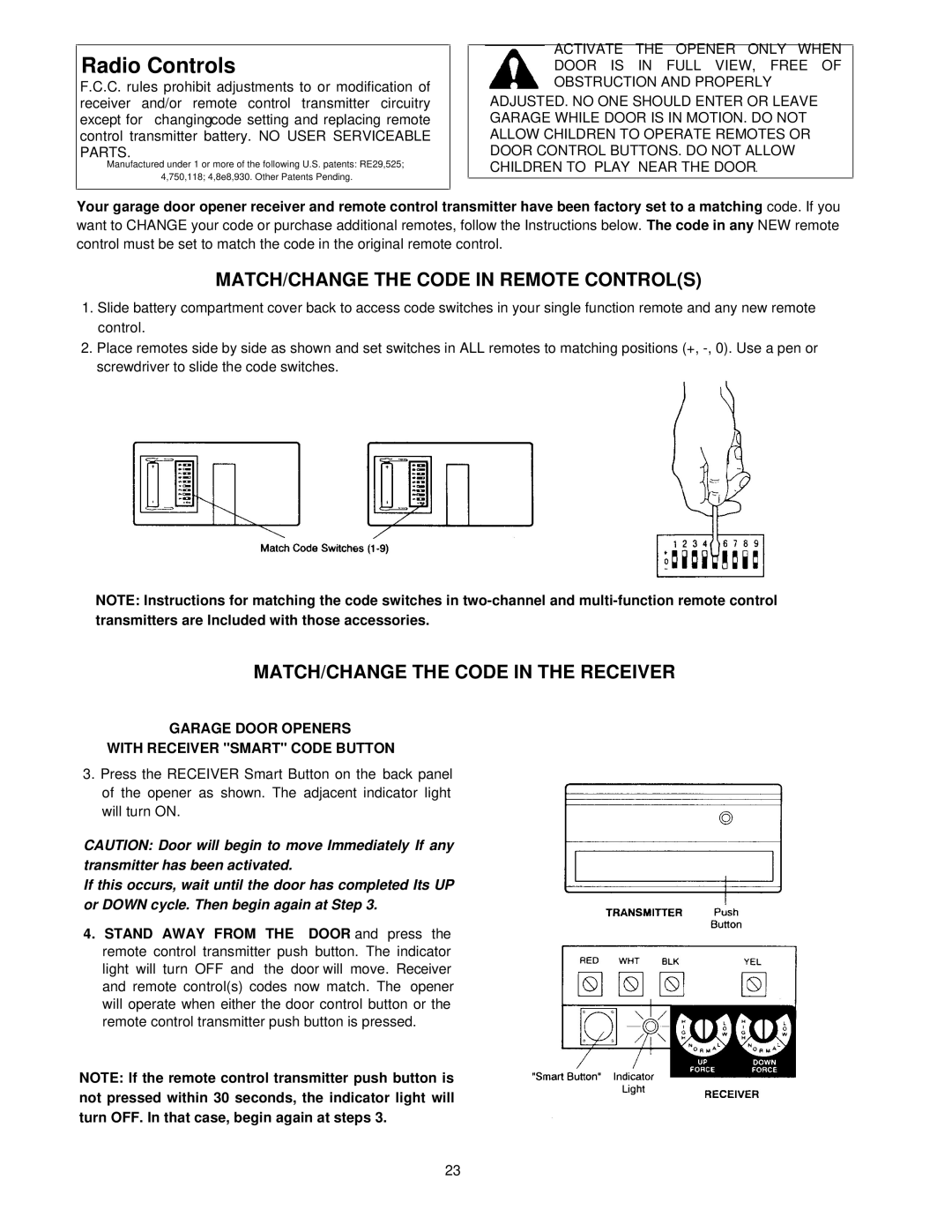 Chamberlain 1160-1/2HP, 1145-1/3HP, 1150-1/3HP Radio Controls, Garage Door Openers With Receiver Smart Code Button 