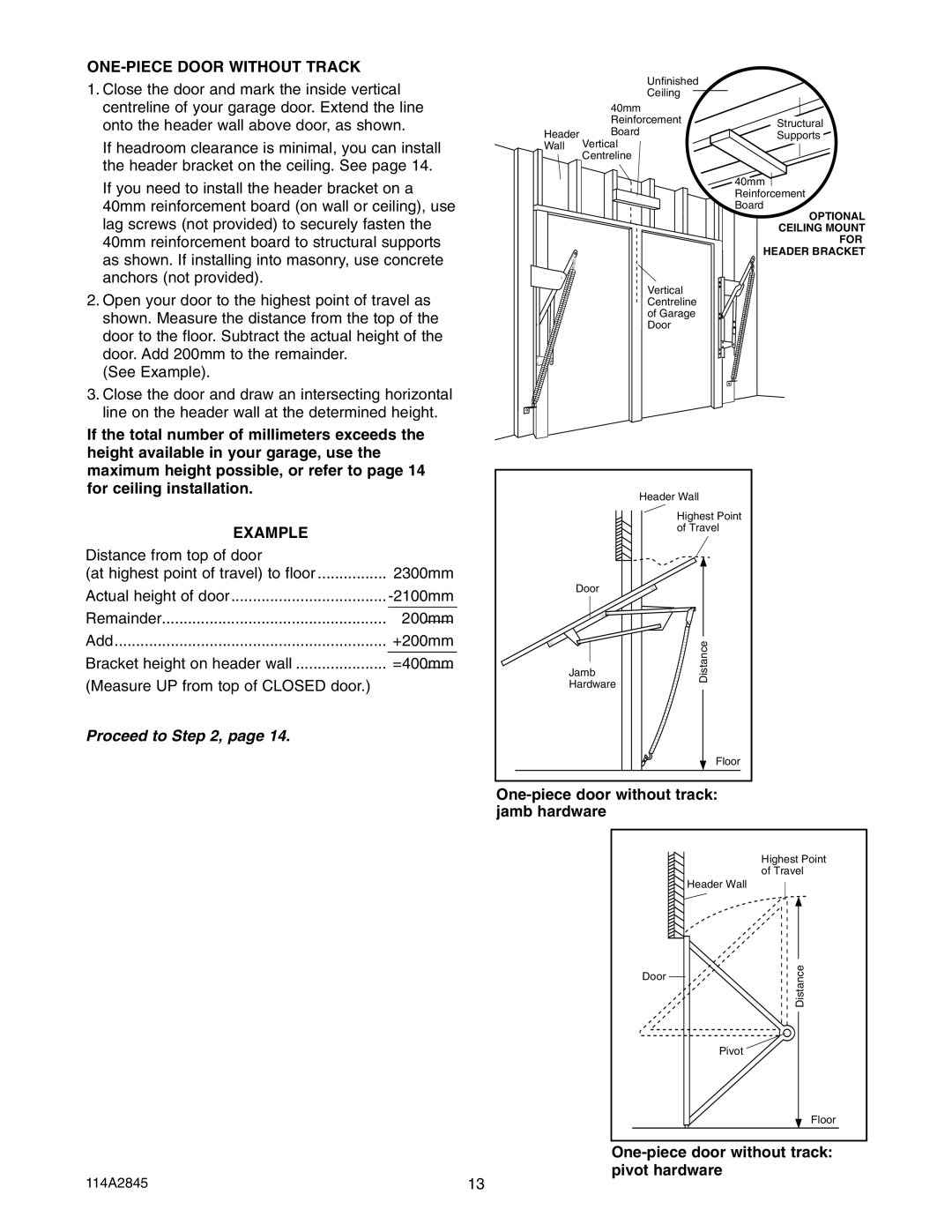 Chamberlain 1150, 1160, 80ad, 1140, 1146 ONE-PIECE Door Without Track, Example, One-piece door without track jamb hardware 