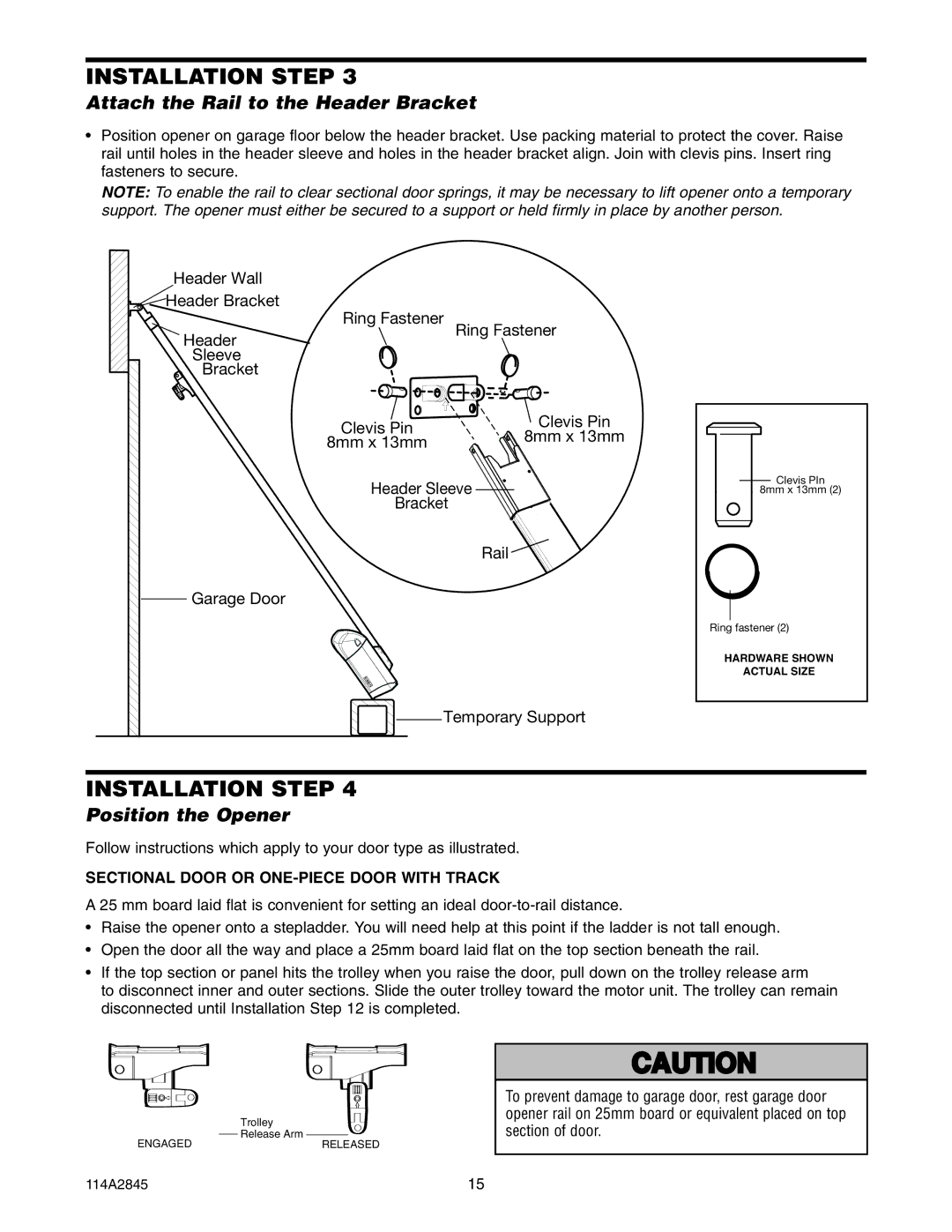 Chamberlain 1146 Attach the Rail to the Header Bracket, Position the Opener, Sectional Door or ONE-PIECE Door with Track 