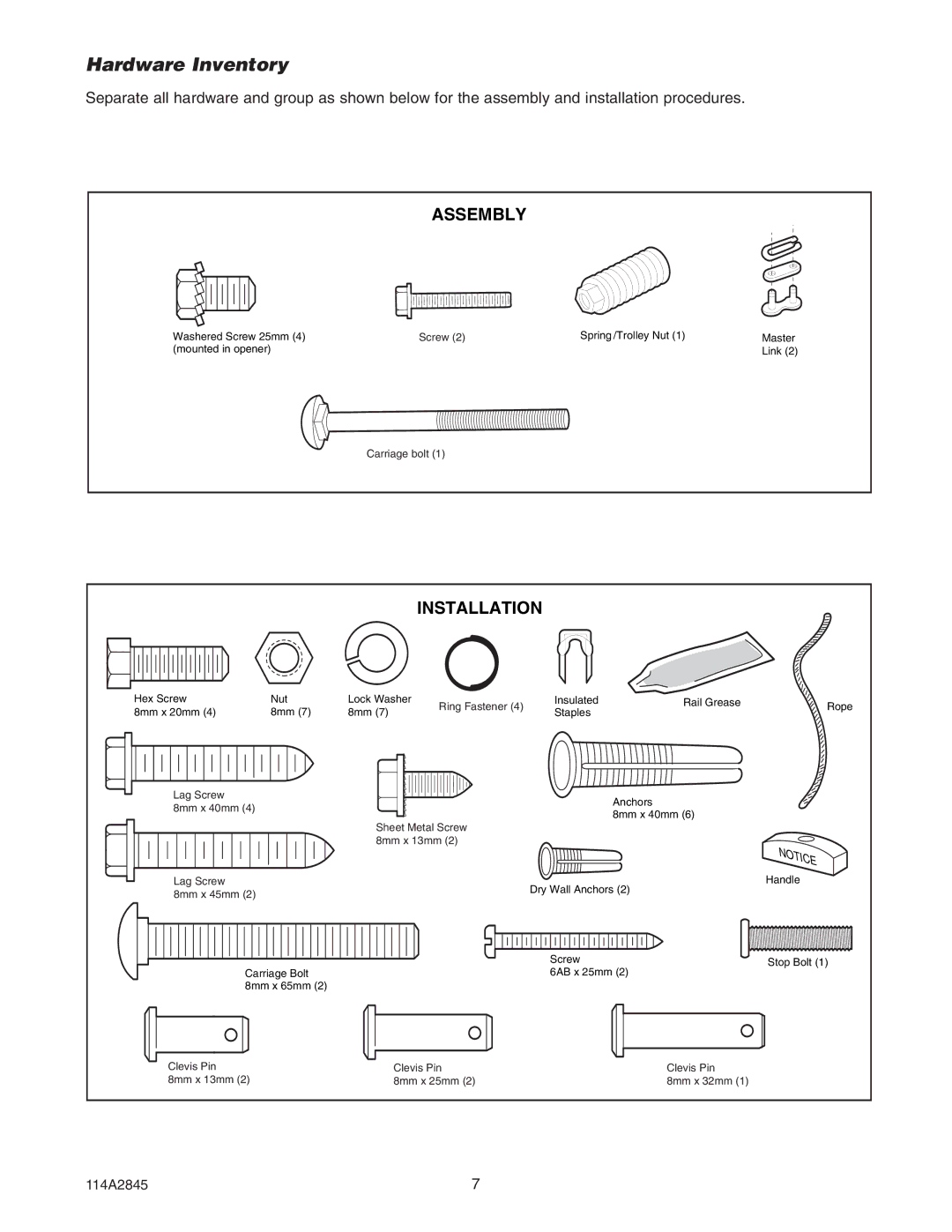 Chamberlain 120ad, 80ad, 1150, 1140, 1146, 1156, 1160jg, 1145jg, 1155 manual Hardware Inventory, Installation 