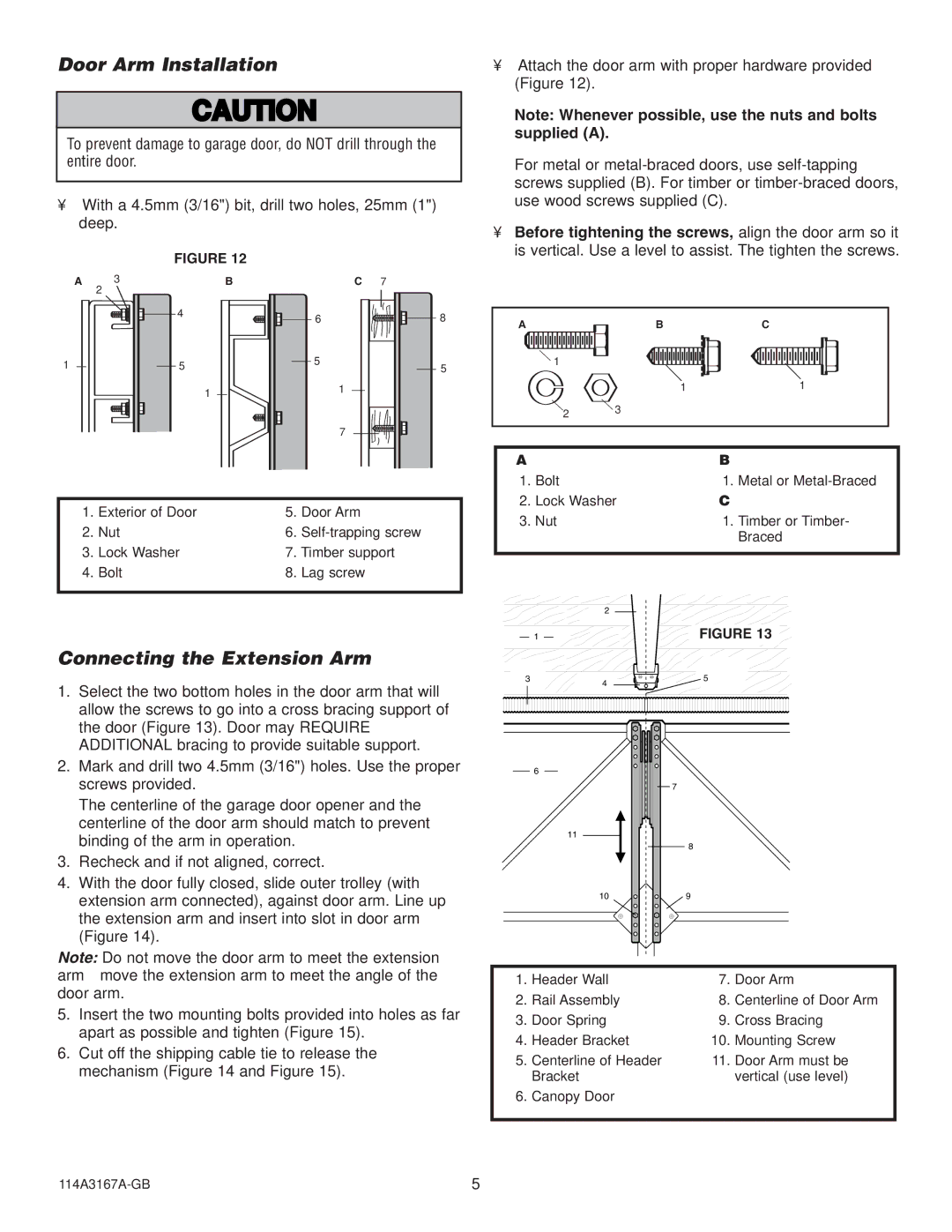 Chamberlain 1703EML installation instructions Door Arm Installation, Connecting the Extension Arm, Supplied a 