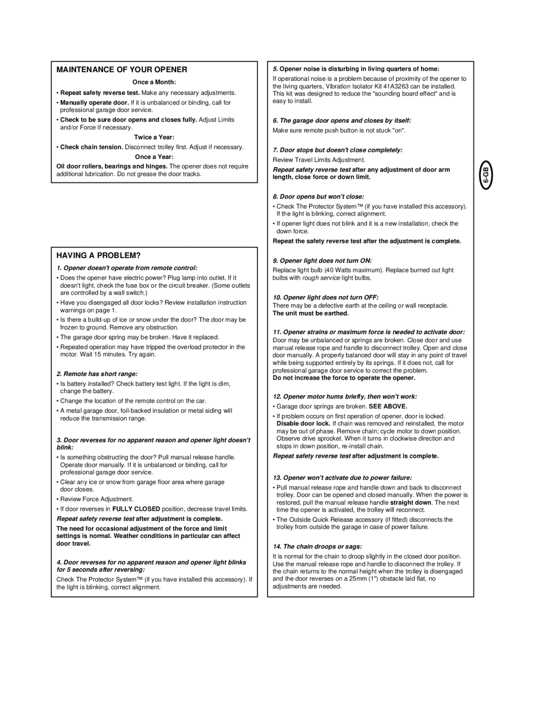 Chamberlain 2000UK manual Maintenance of Your Opener, Having a PROBLEM? 