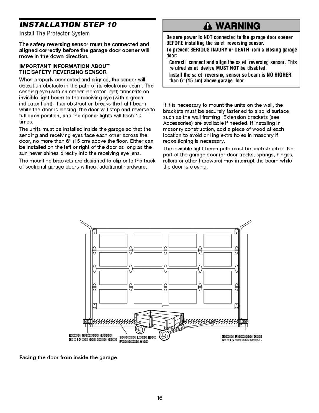 Chamberlain 3245M 1/3 HP, 3255-2M 1/2 HP Install The Protector System, Important Information about Safety Reversing Sensor 