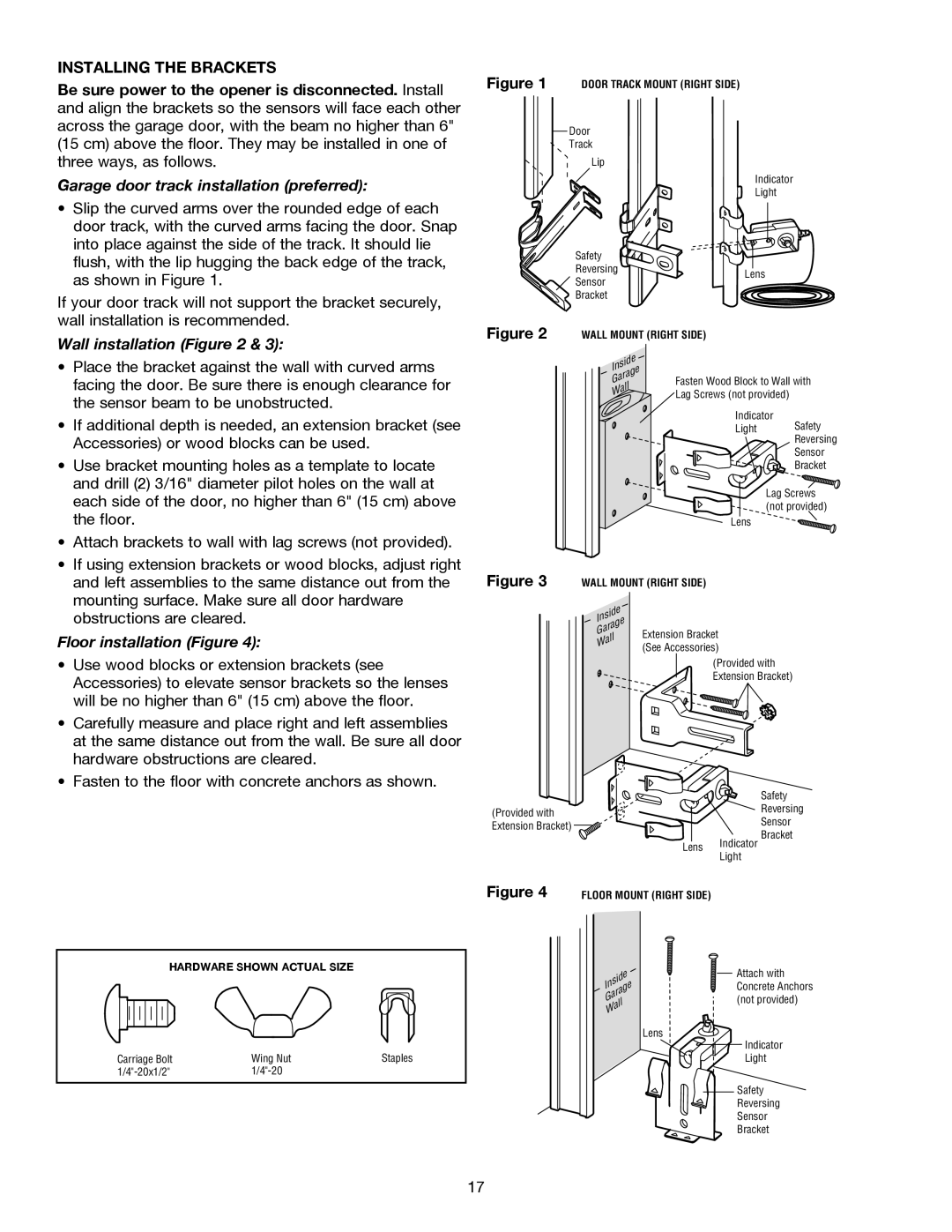 Chamberlain 3255M 1/2 HP owner manual Installing the Brackets, Garage door track installation preferred, Wall installation 