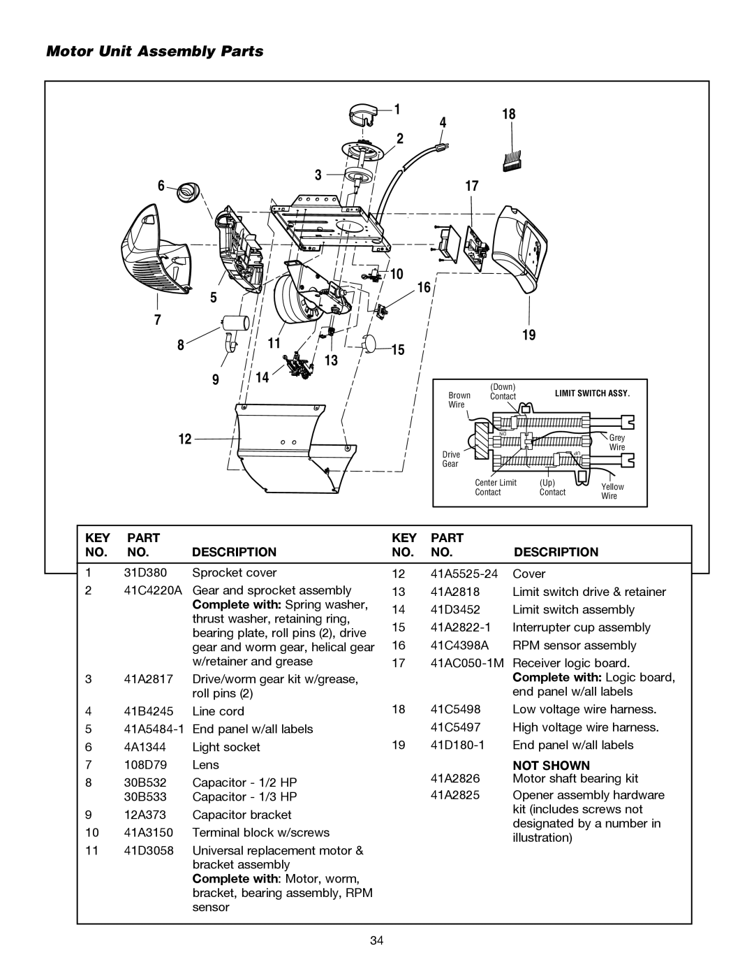 Chamberlain 3245M 1/3 HP, 3255-2M 1/2 HP Motor Unit Assembly Parts, Complete with Spring washer, Complete with Logic board 