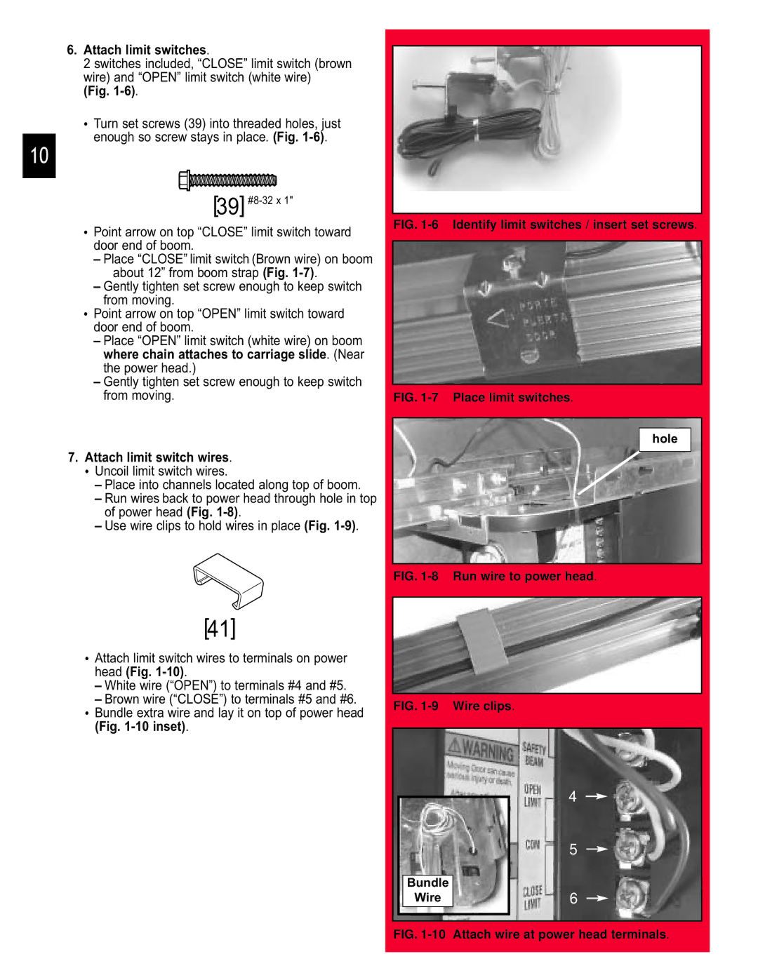 Chamberlain 3453135556 manual Attach limit switches, Attach limit switch wires 