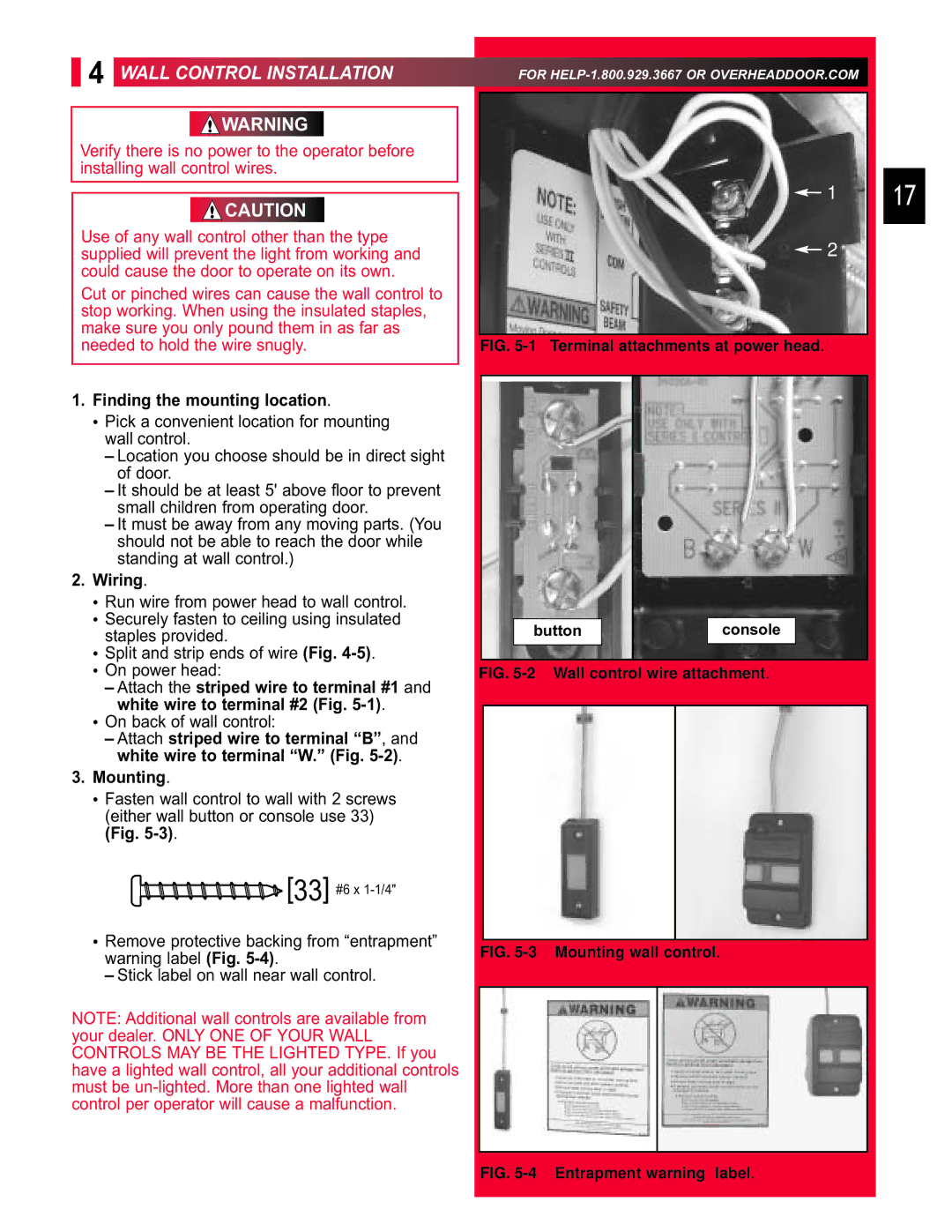 Chamberlain 3453135556 manual Wall Control Installation, Finding the mounting location, Mounting 