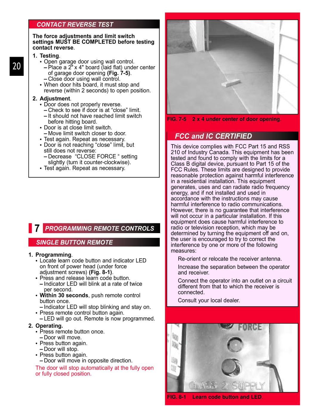 Chamberlain 3453135556 manual Contact Reverse Test, Programming Remote Controls Single Button Remote 