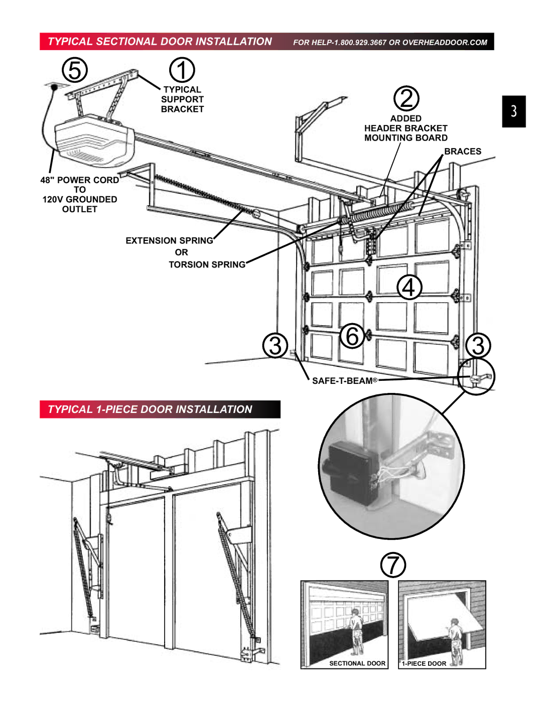 Chamberlain 3453135556 manual Typical Sectional Door Installation, Typical 1-PIECE Door Installation 