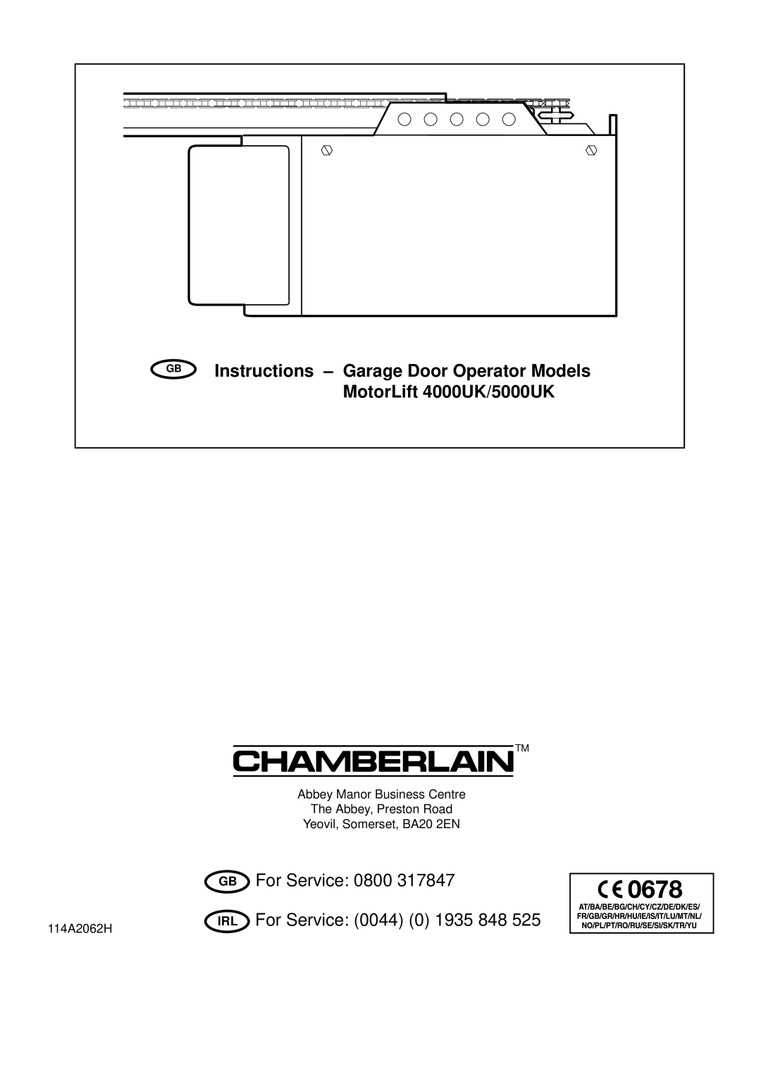 Chamberlain 5000UK, 4000UK manual Instructions Garage Door Operator Models 