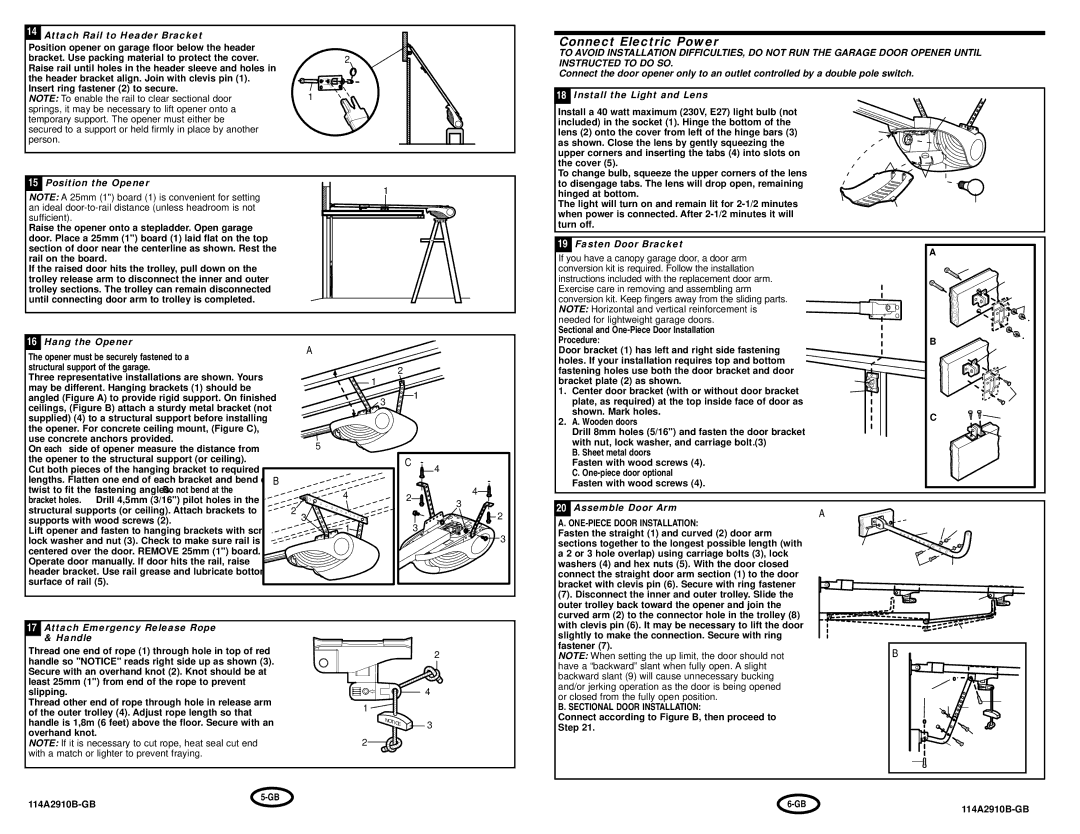 Chamberlain 600A, 800A manual Attach Rail to Header Bracket, Position the Opener, Fasten Door Bracket, Hang the Opener 