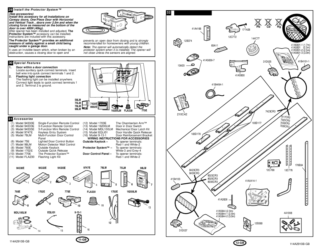 Chamberlain 800A, 600A manual Special Features, Wiring Instructions for Accessories 