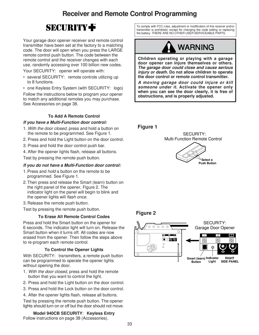 Chamberlain 8200 1/2 HP owner manual Receiver and Remote Control Programming 