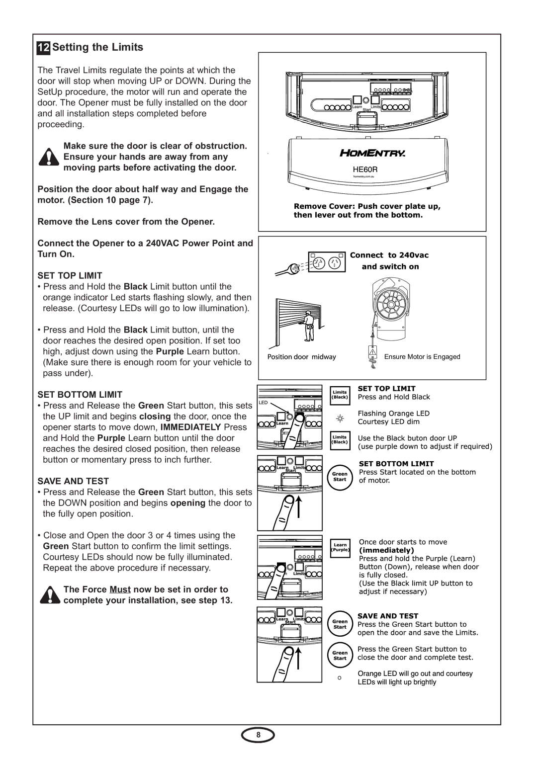 Chamberlain HE60R manual Setting the Limits 