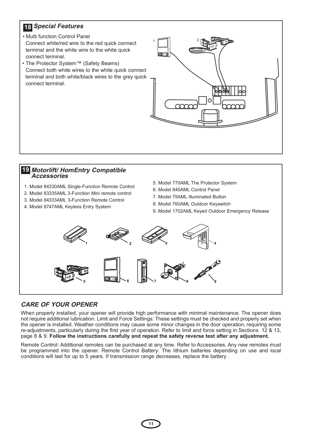 Chamberlain HE60R manual Special Features, Motorlift/ HomEntry Compatible Accessories 