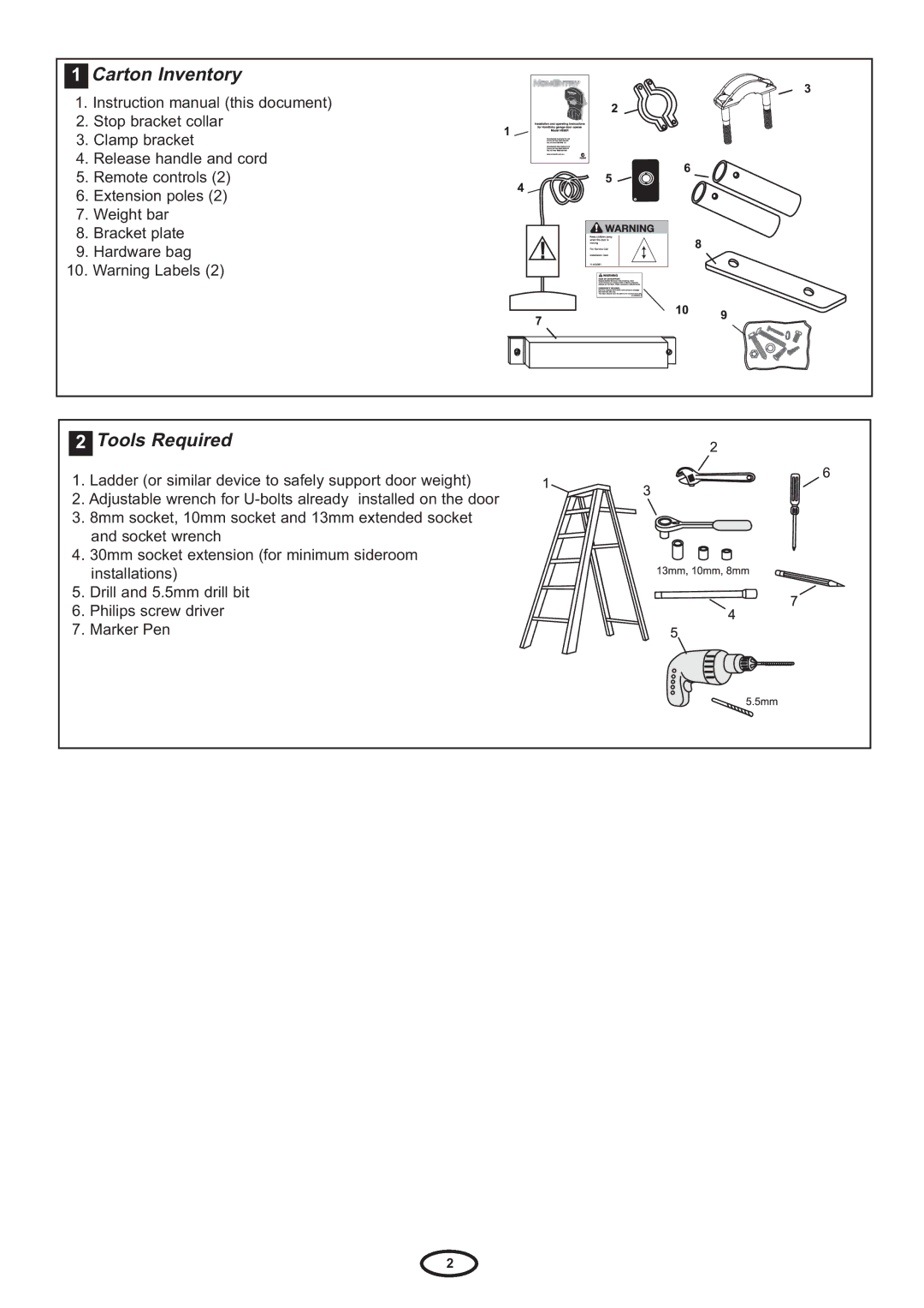 Chamberlain HE60R manual Carton Inventory, Tools Required 