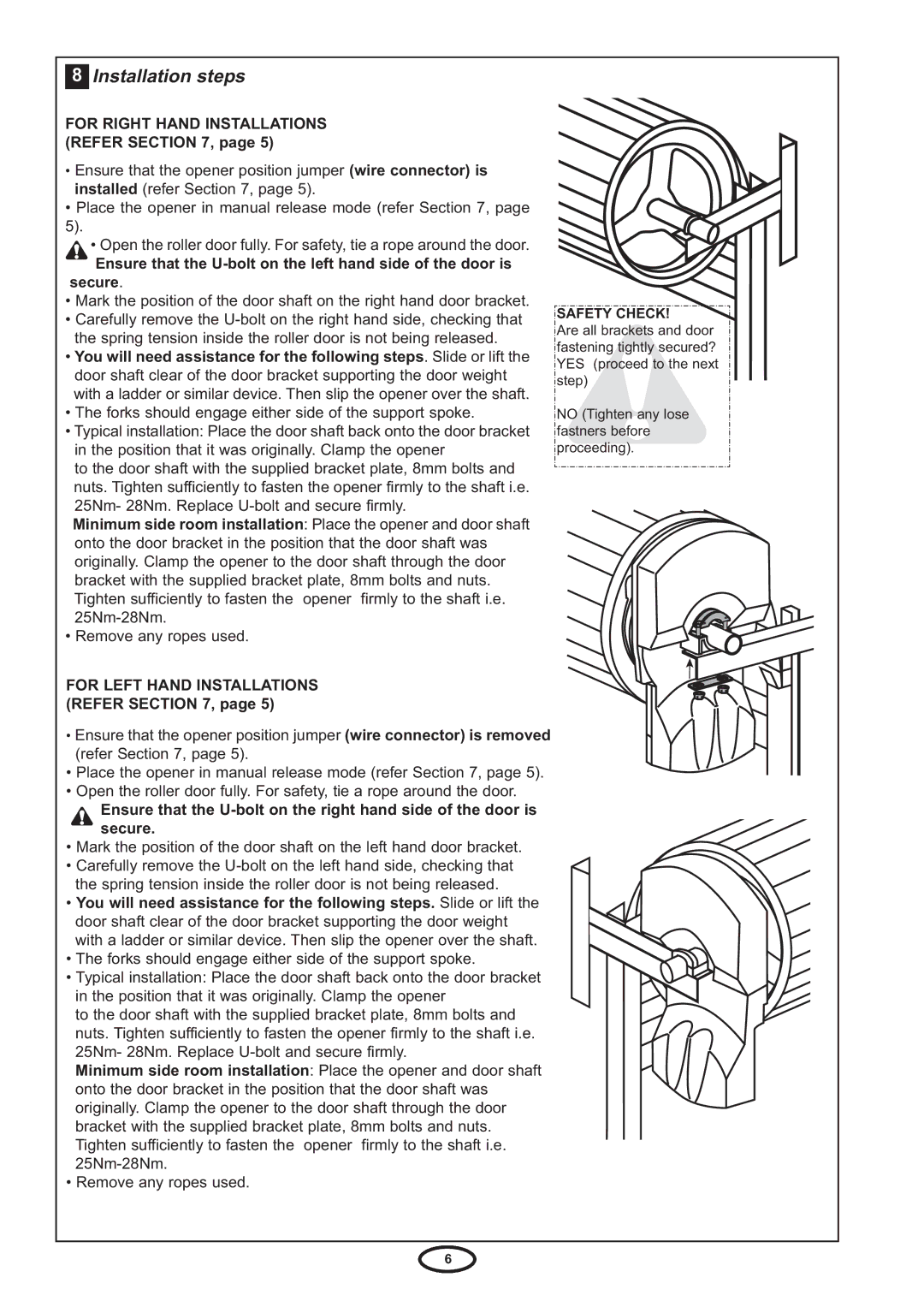 Chamberlain HE60R manual Installation steps, For Right Hand Installations Refer, For Left Hand Installations Refer 