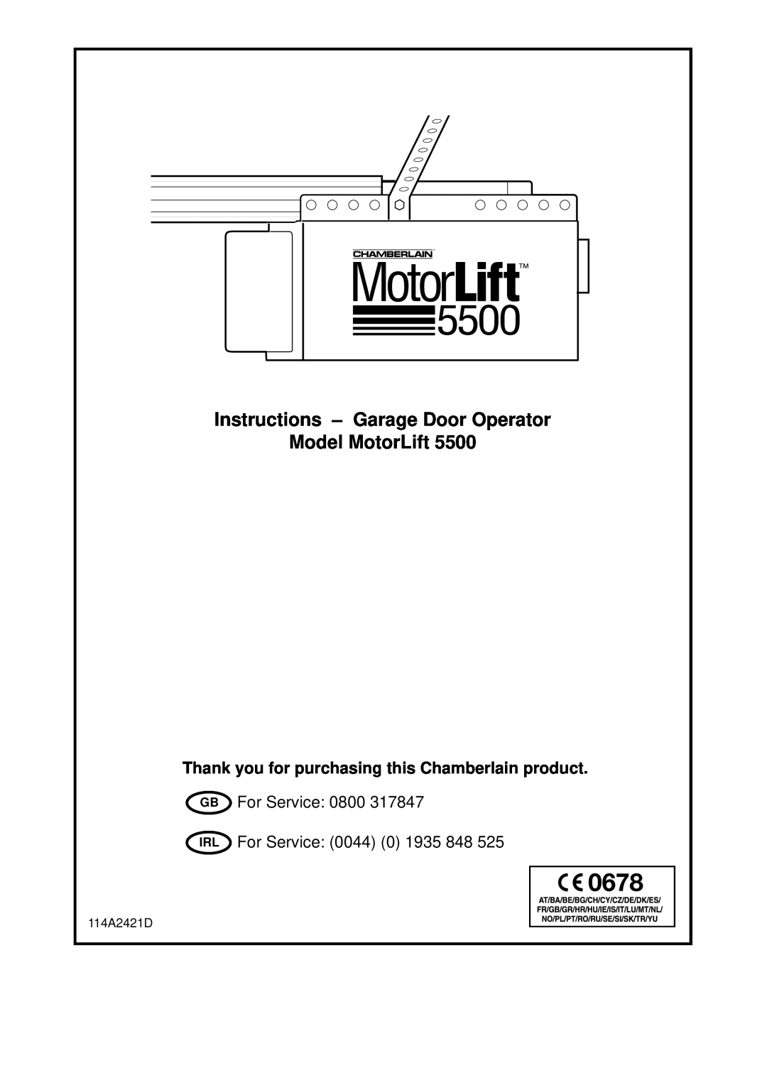 Chamberlain ML5500 manual 114A2421D, Instructions - Garage Door Operator Model MotorLift 