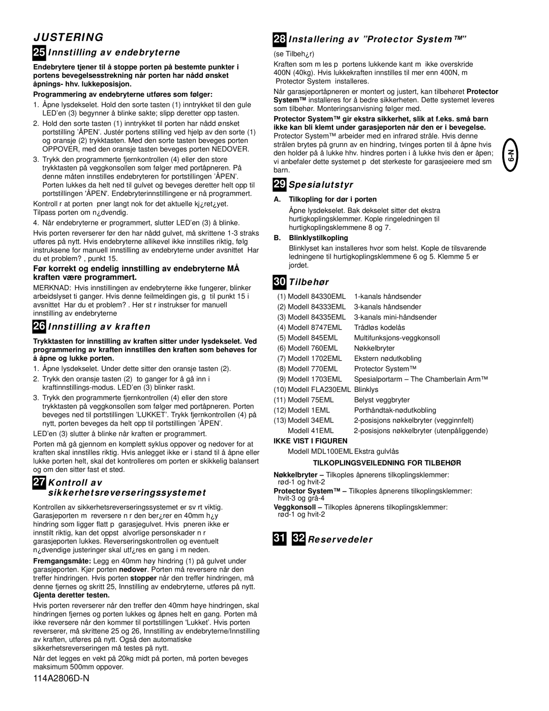 Chamberlain ML700 manual Justering 