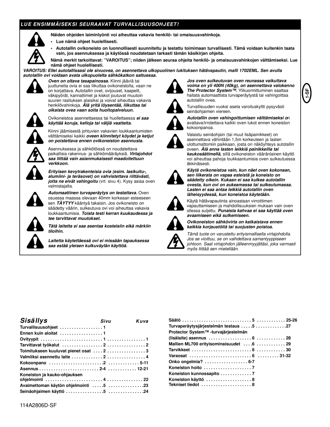 Chamberlain ML700 manual LUE Ensimmäiseksi Seuraavat Turvallisuusohjeet, Sivu Kuva 