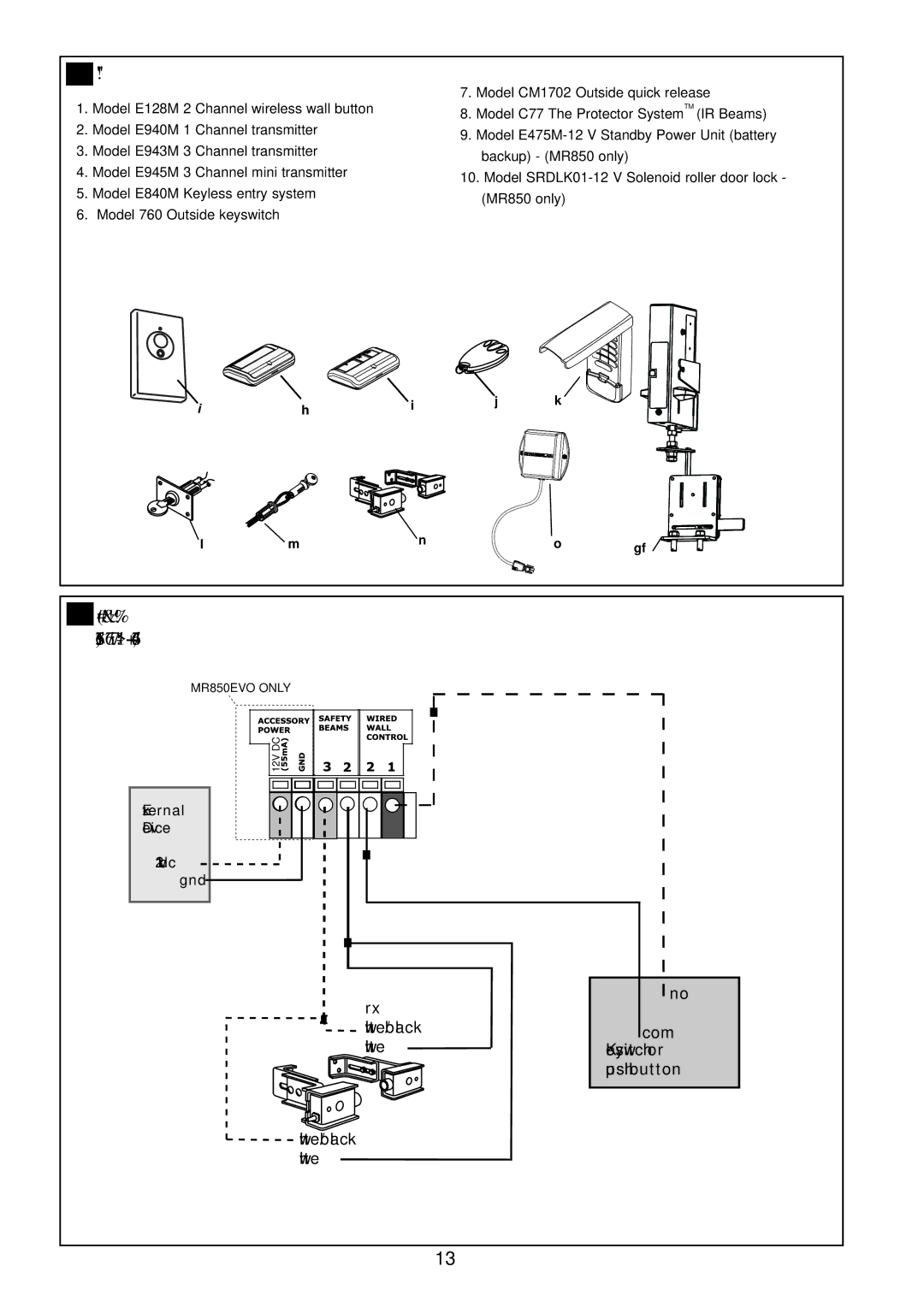 Chamberlain MR650EVO, MR850EVO operating instructions Accessories 