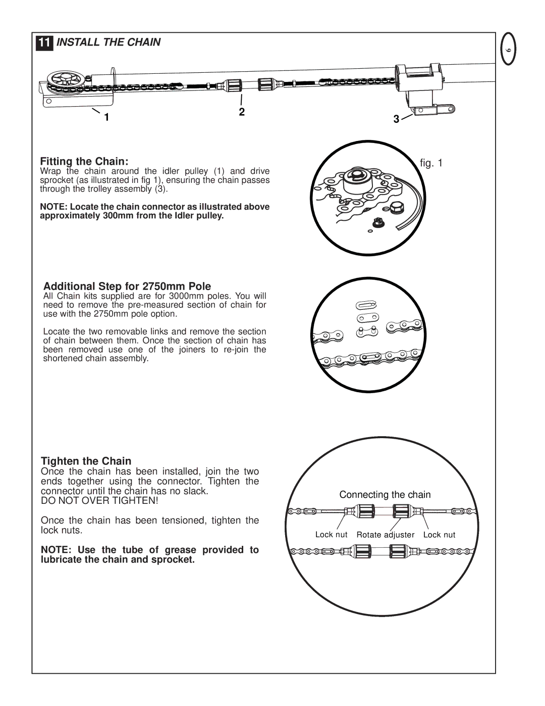 Chamberlain MT60P manual Install the Chain, Fitting the Chain 