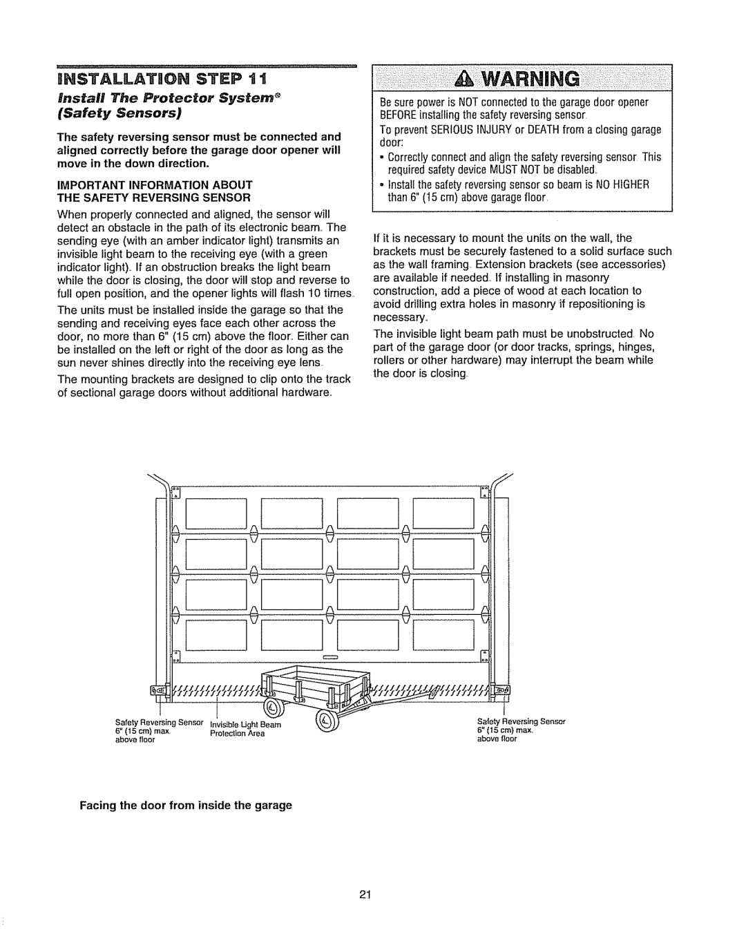 Chamberlain WD962KLD Install The Protector System Safety Sensors, Important Information about Safety Reversing Sensor 