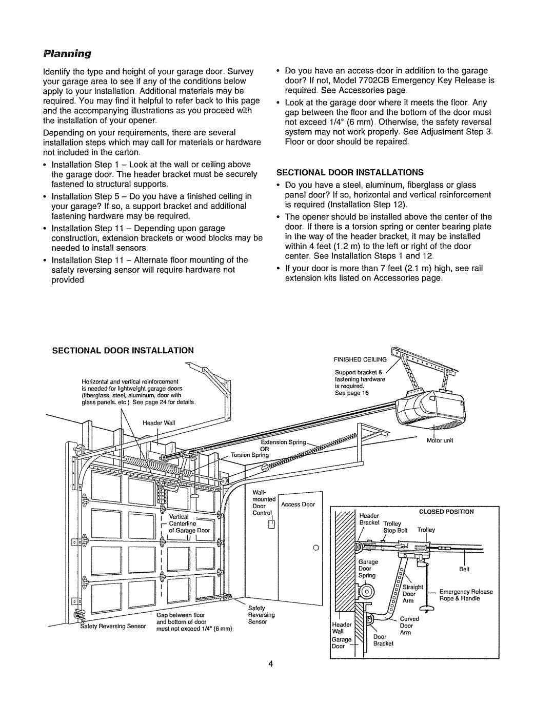 Chamberlain WD962KD, WD962KLD owner manual Planning, Sectional Door Installations 