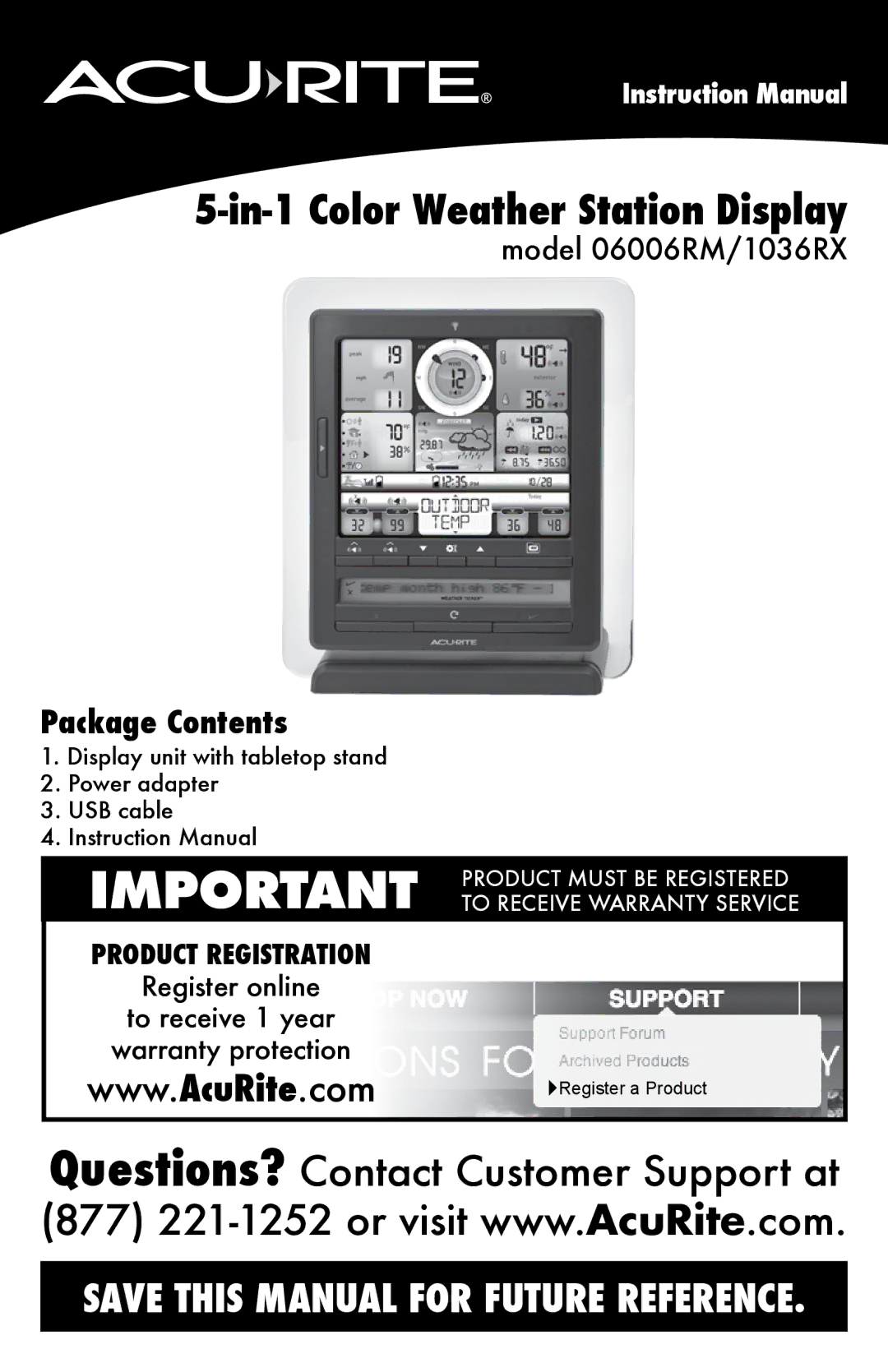 Chaney Instrument 06006RM/1036RX instruction manual In-1 Color Weather Station Display, Package Contents 