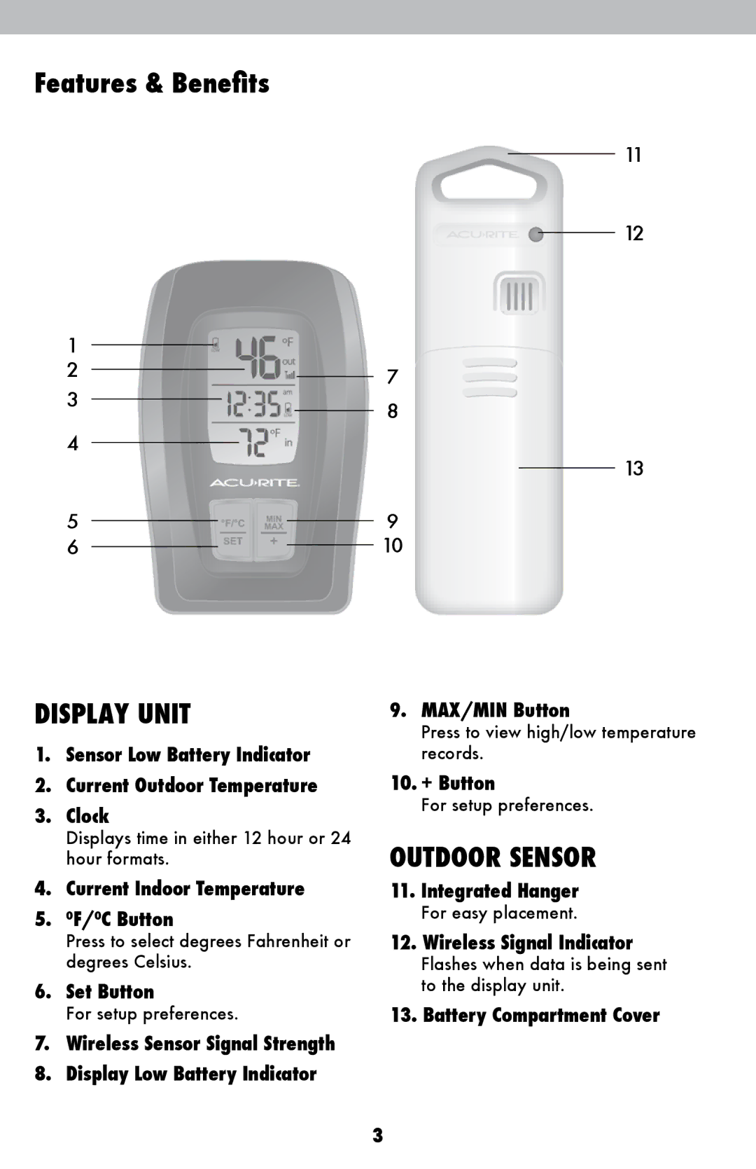 Chaney Instrument 418, 417, 420, 416, 415 instruction manual Features & Benefits, Display Unit 