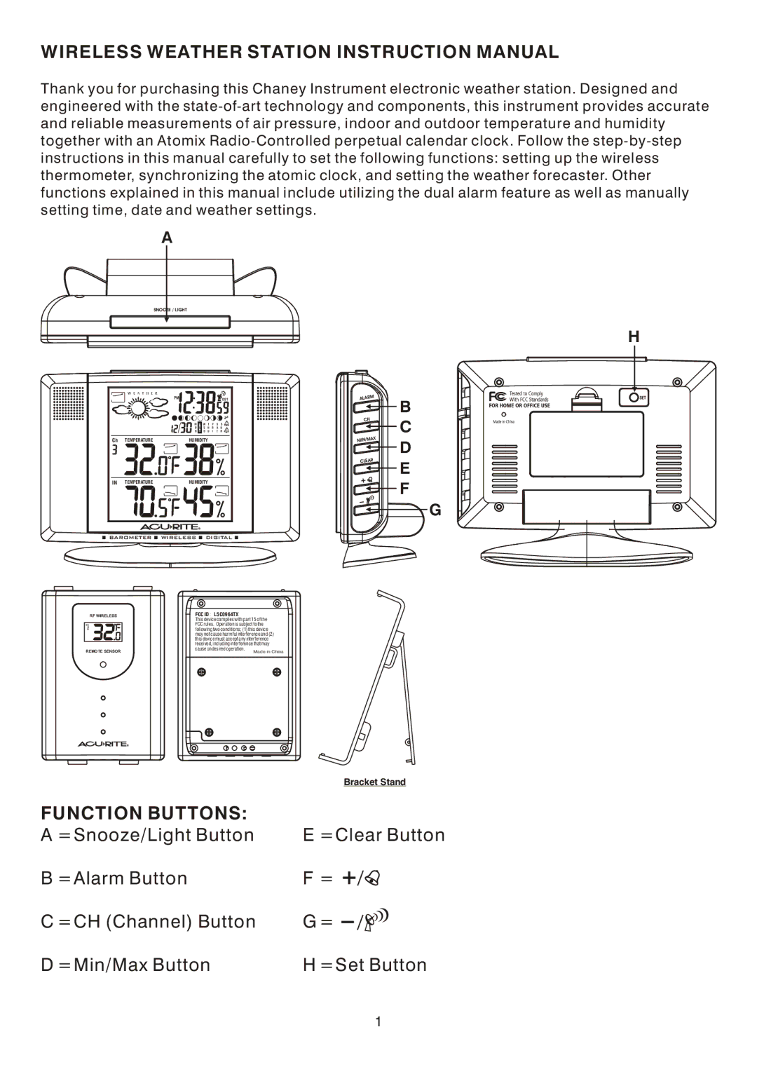 Chaney Instrument instruction manual Function Buttons, FCC ID L5C0964TX 