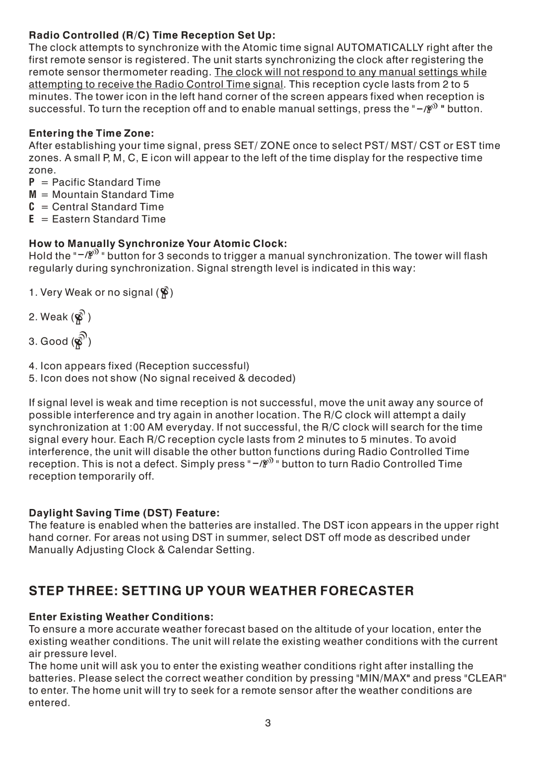 Chaney Instrument L5C0964TX instruction manual Step Three Setting UP Your Weather Forecaster 