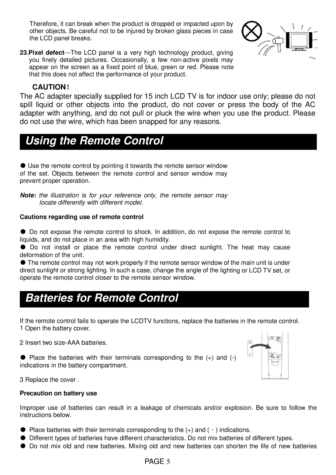 Changhong Electric LT1512E, LT1712E, LT2012E, LT2612E, LT3212E manual Using the Remote Control 