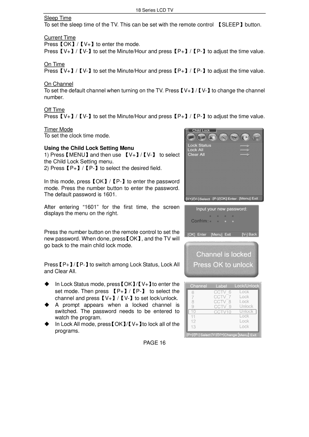 Changhong Electric LT2618, LT3218, LT3718, LT4018 manual Using the Child Lock Setting Menu 