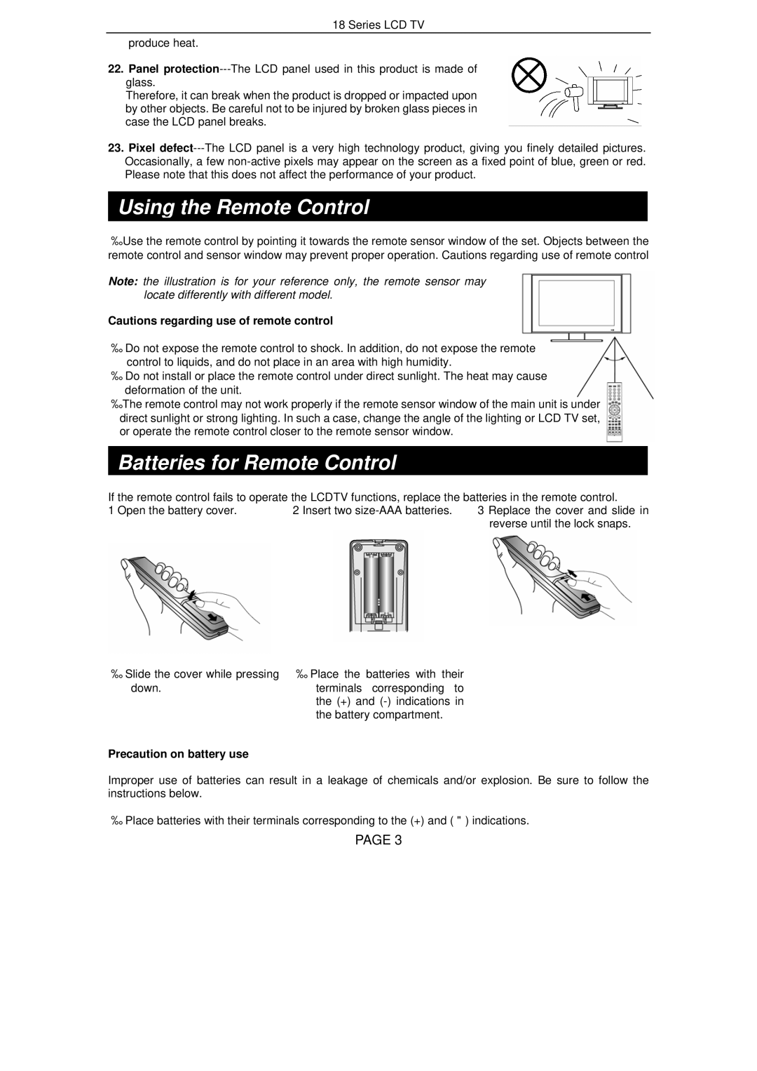 Changhong Electric LT2618, LT3218, LT3718, LT4018 manual Using the Remote Control 