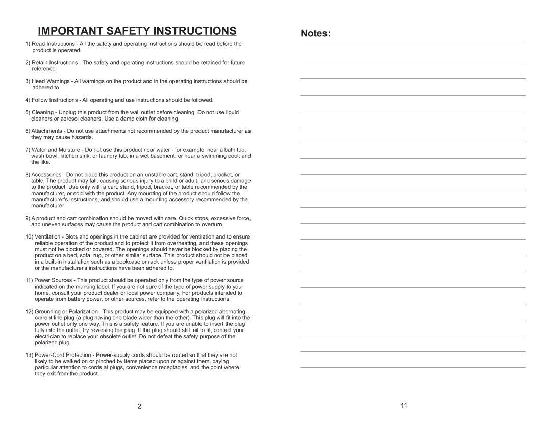 Channel Plus 5515 warranty Important Safety Instructions 