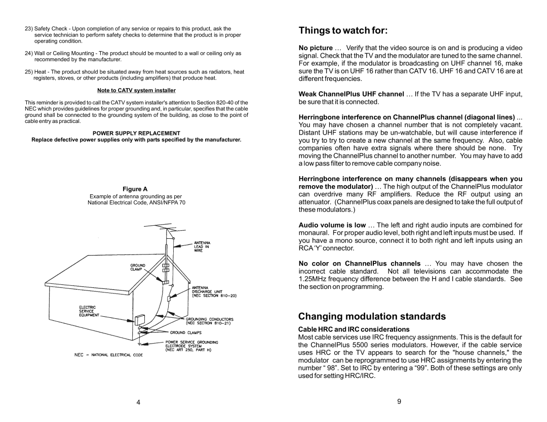 Channel Plus 5515 warranty Things to watch for, Changing modulation standards, Cable HRC and IRC considerations 