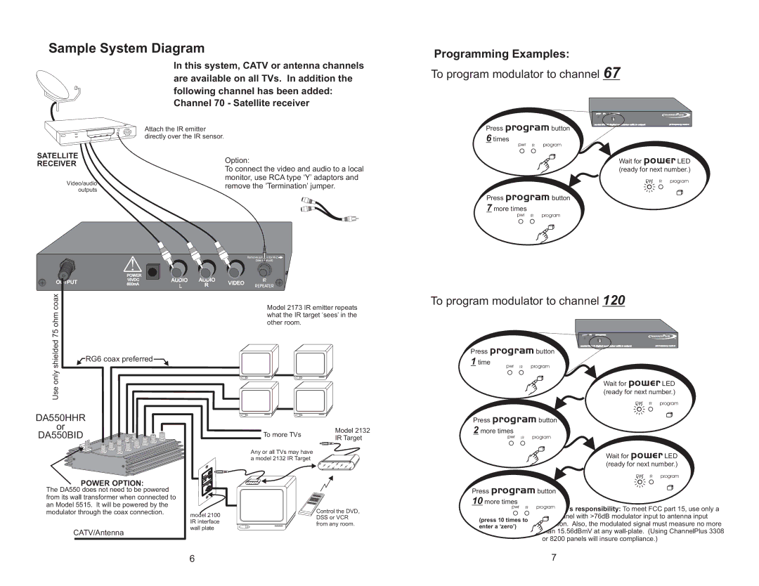 Channel Plus 5515 warranty Sample System Diagram, Satellite, Receiver, Power Option 