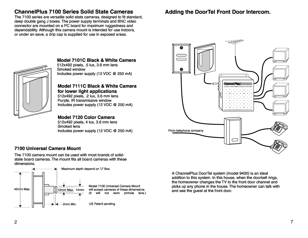 Channel Plus 7111C, 7120, 7101C ChannelPlus 7100 Series Solid State Cameras, Adding the DoorTel Front Door Intercom 
