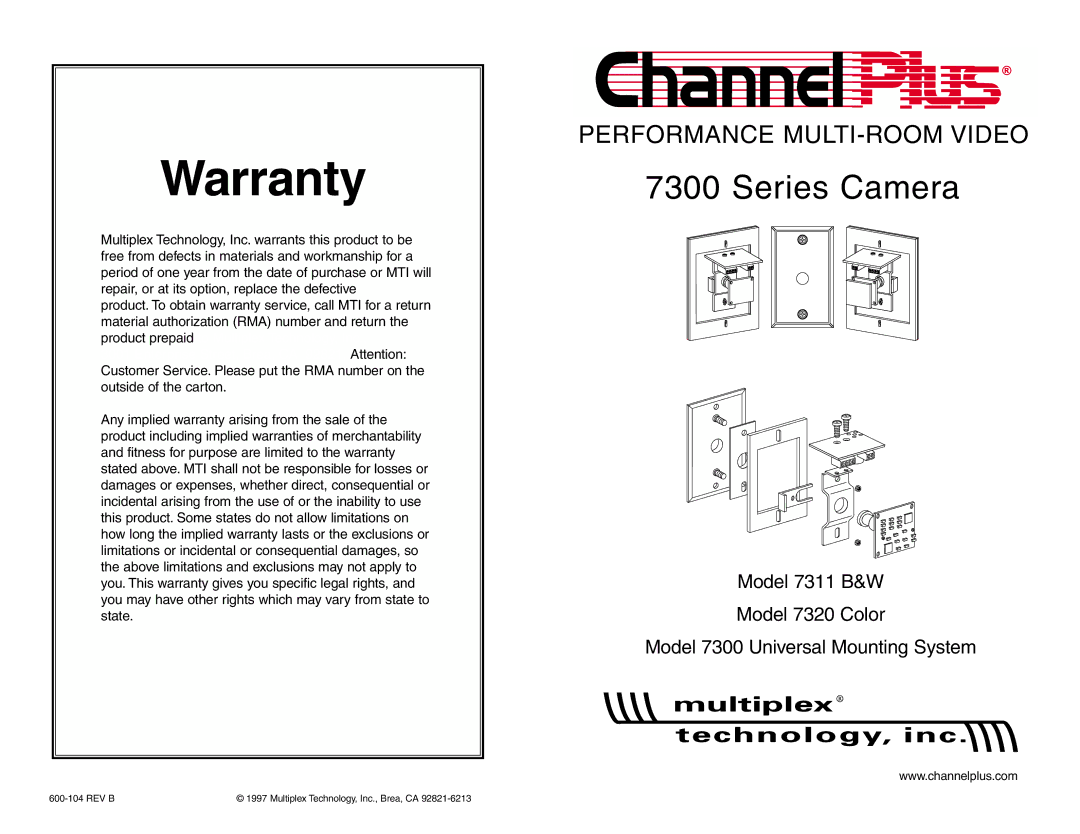 Channel Plus 7311, 7300, 7320 warranty Warranty 