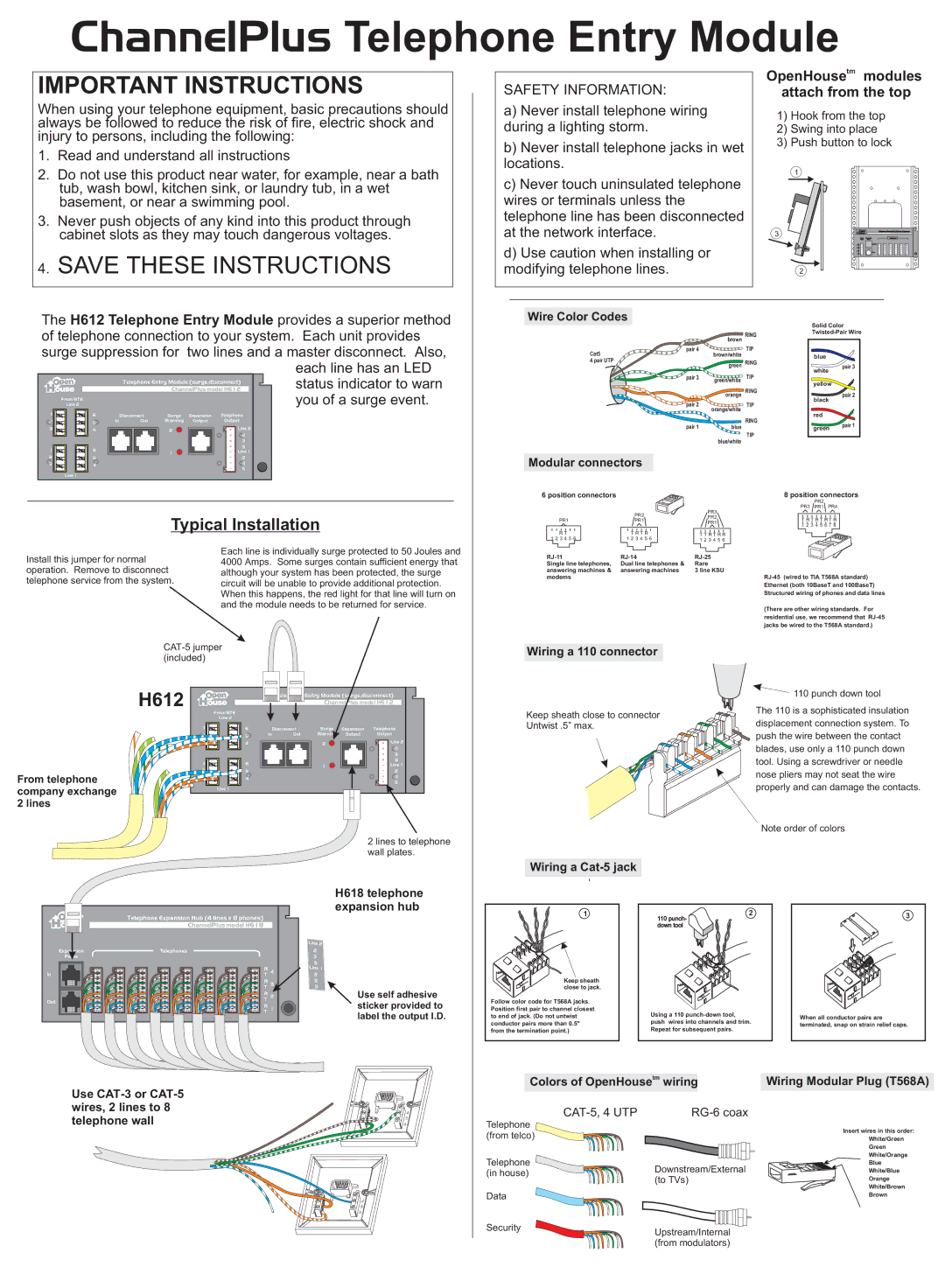 Channel Plus H612 manual Typical Installation 